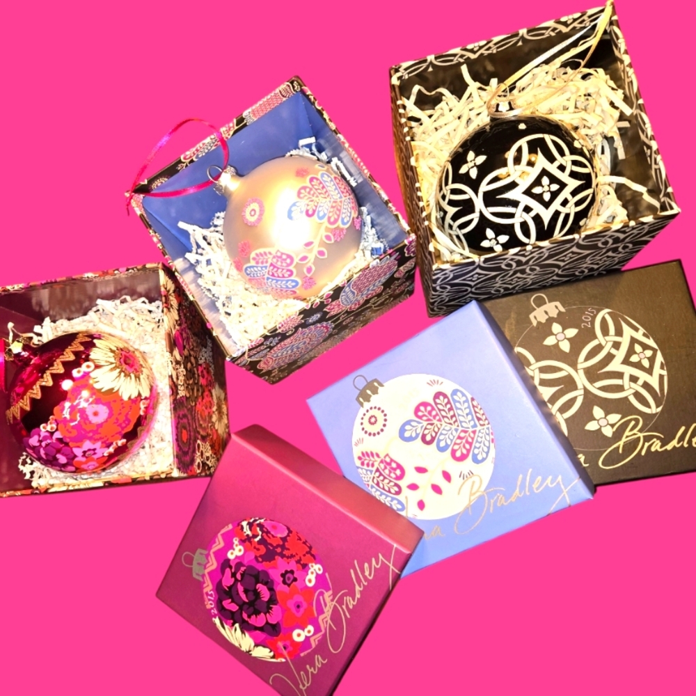 Vera Bradley Ornaments Set of 3 NIB 2015